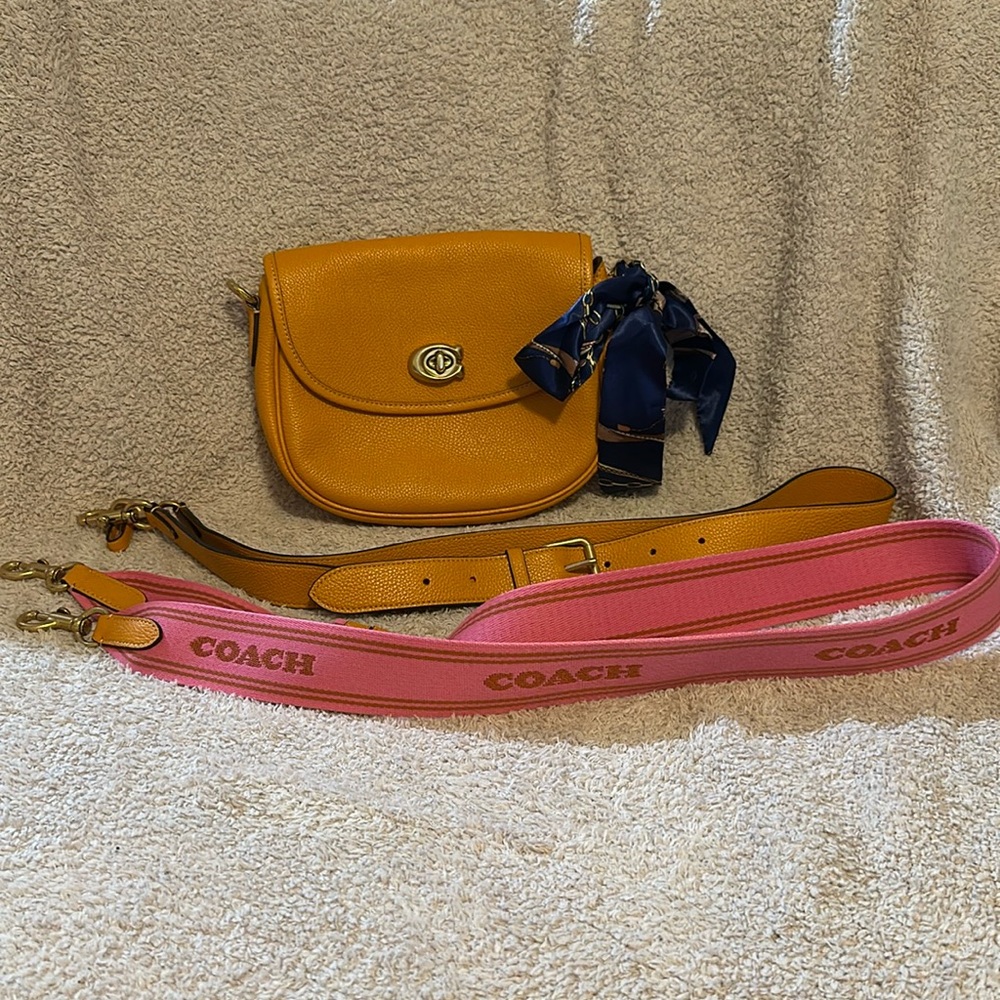 Coach Willow Brass/PAPAYA Leather Saddle Crossbody